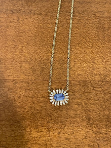 Blue Sapphire Baguette Diamond Necklace
