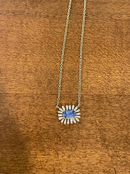 Blue Sapphire Baguette Diamond Necklace