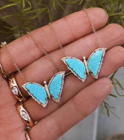 14k yellow gold turquoise butterfly