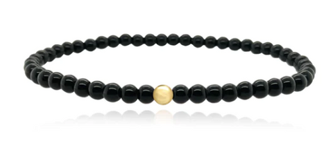 Mens Onyx Beaded Bracelet with Turquoise Bead