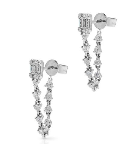 Baguette and diamond chain earring
