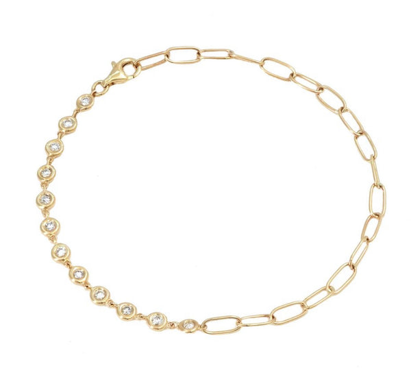 1/2 Bezel Set Diamond 1/2 Paperclip Chain Bracelet