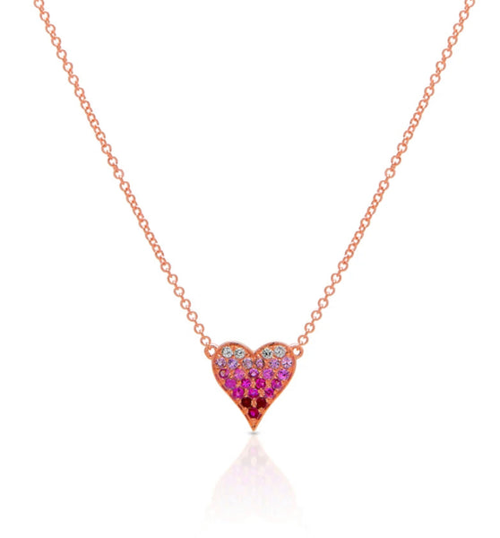 Ombré Pink Sapphire Heart Necklace