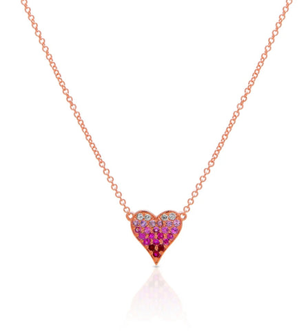 Ombré Pink Sapphire Heart Necklace
