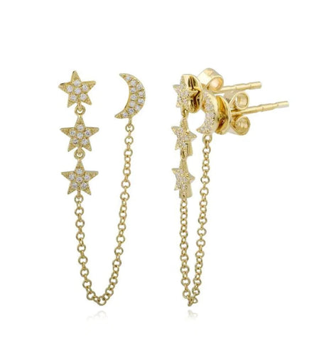 Star and Moon Chain Earring