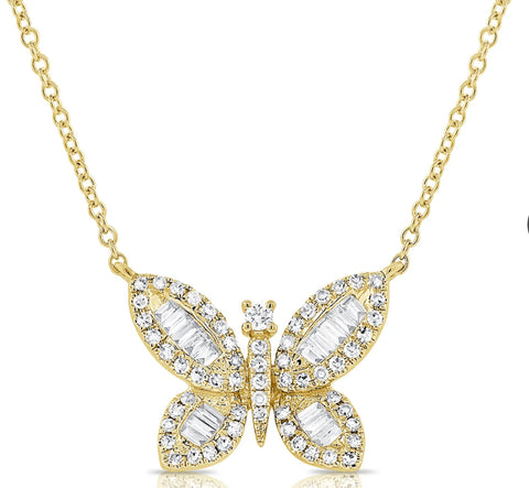 14K Baguette Diamond Butterfly